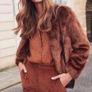 -SEZANE Brown Jacket - Faux Fur (36) 4. NEW!